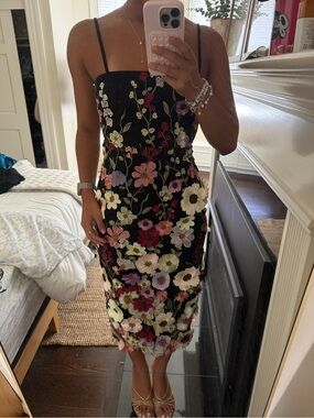 Lulus Black Floral Embroidered Slip Dress - Elegant Midi Dress